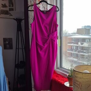 Guess Vibrant Pink Midi Dress with Slit in Front (C60)